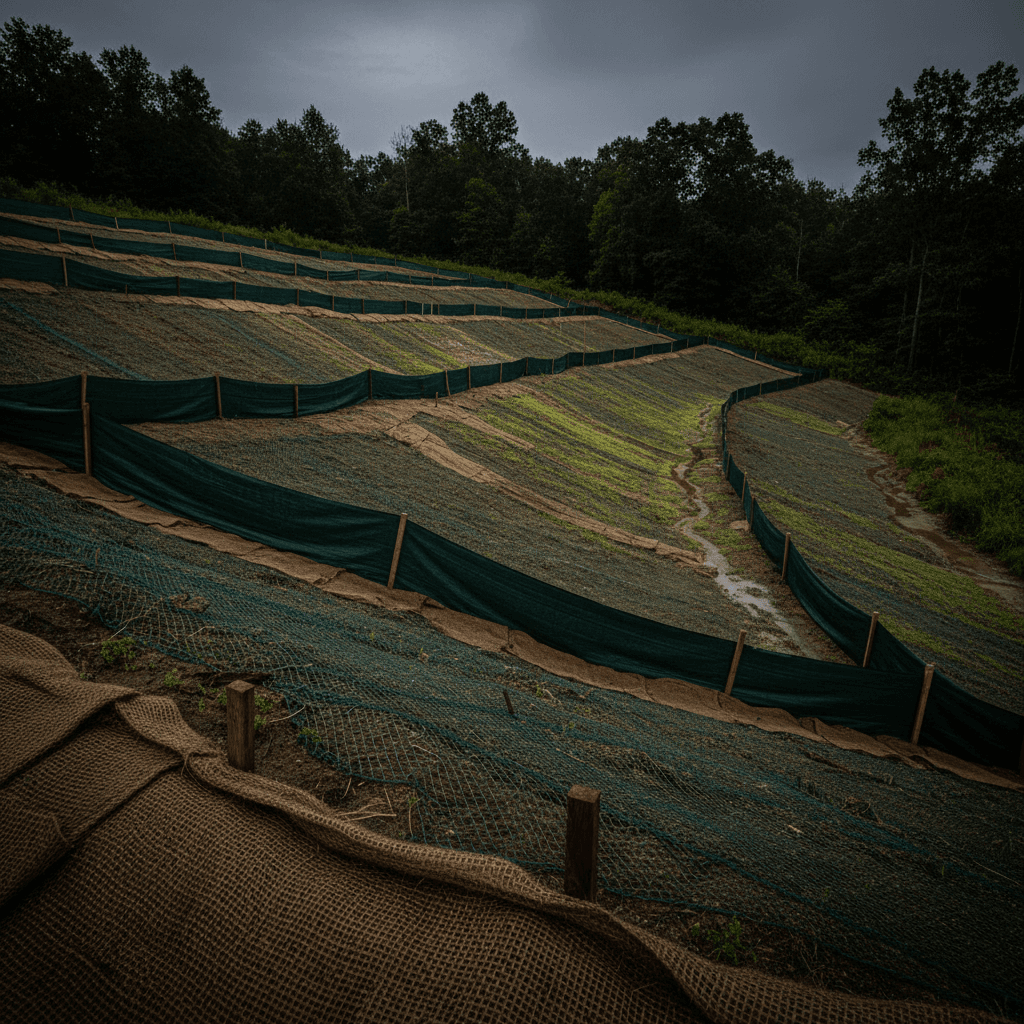 Erosion control measures on sloped terrain